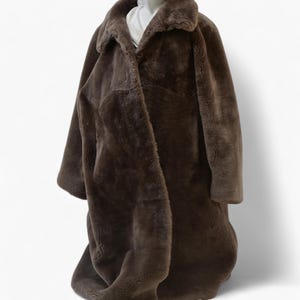 Women’s Luxury Wool shearling teddy long coat, Brown Long Overcoat Winterteddy bear oversized /loose fit /brown vegan fur coat/ eco fur