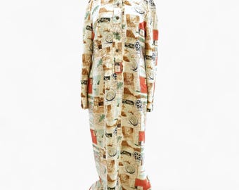 Vintage 90's Handmade Silk Maxi Dress, Button-Down Long Sleeve Dress, Retro Printed Dress, Unique Silk Clothing, Bohemian Maxi Outfit