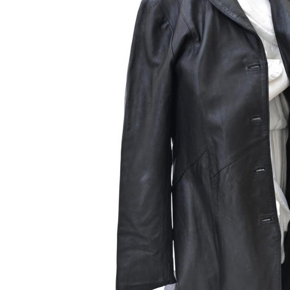 Black Leather Maxi Coat | Vintage-style Full-length Trench