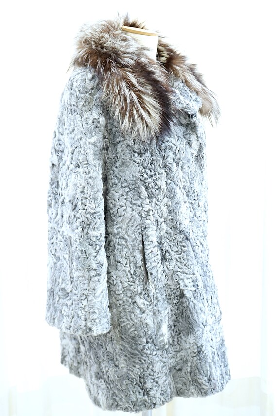 Small 1970s Faux Fur Coat Russian Princess Persian Lamb Double Breasted