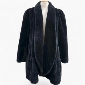 Black Faux Fur Coat. Women's Boho Coat. 1940s 1950s Swing Black Fur, Faux Fur Jacket Warm Winter Office Lady Fur Coats Plus Size Gift Idea