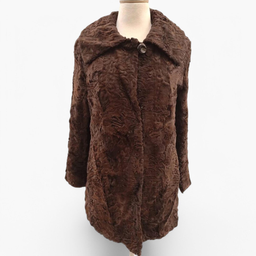 Persian Lamb Fur Collar Astrakhan Fur Coat Vintage 1960s Astrakhan