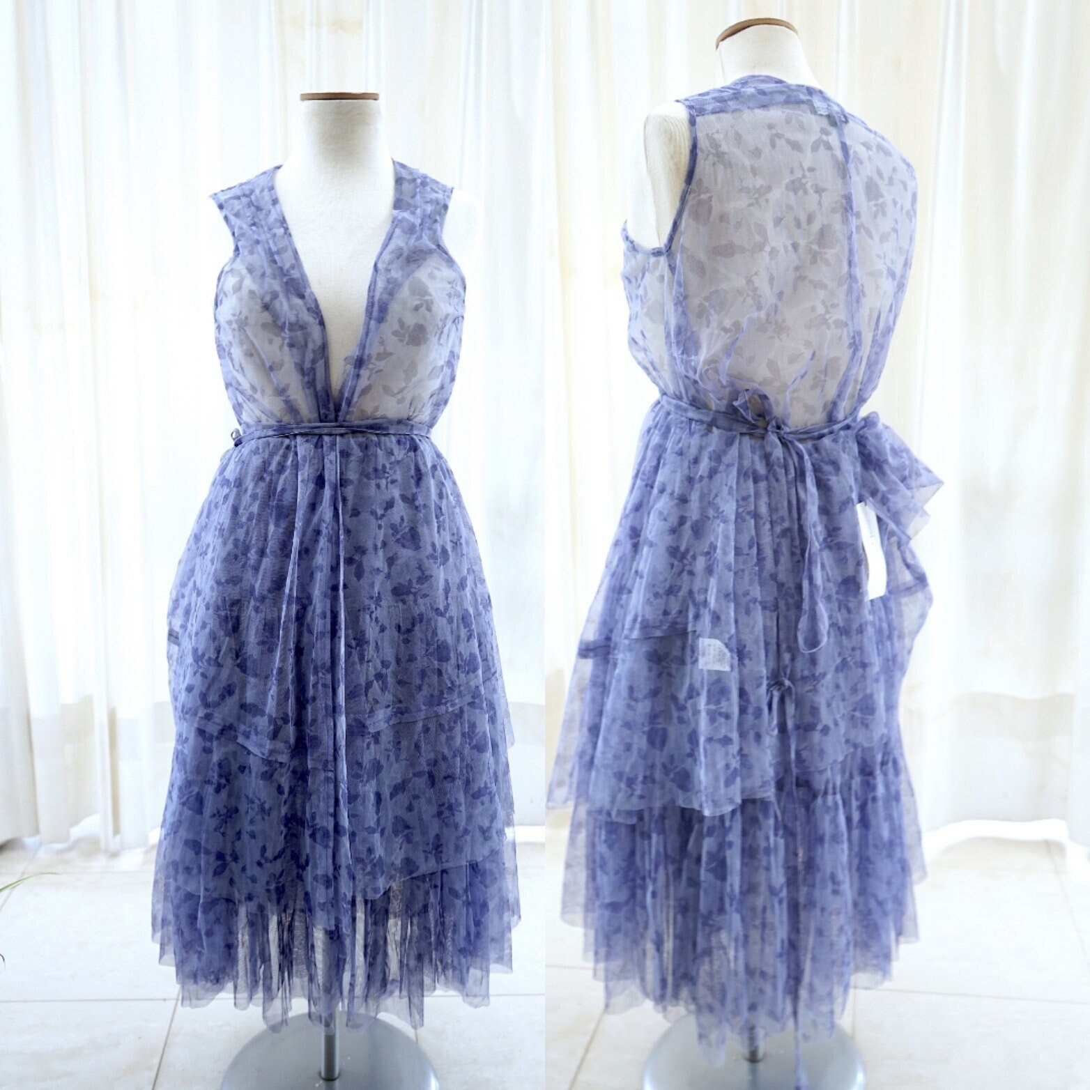 Vintage Purple Sheer Shirt Dress. Two Pieces See Through Set Blouse and