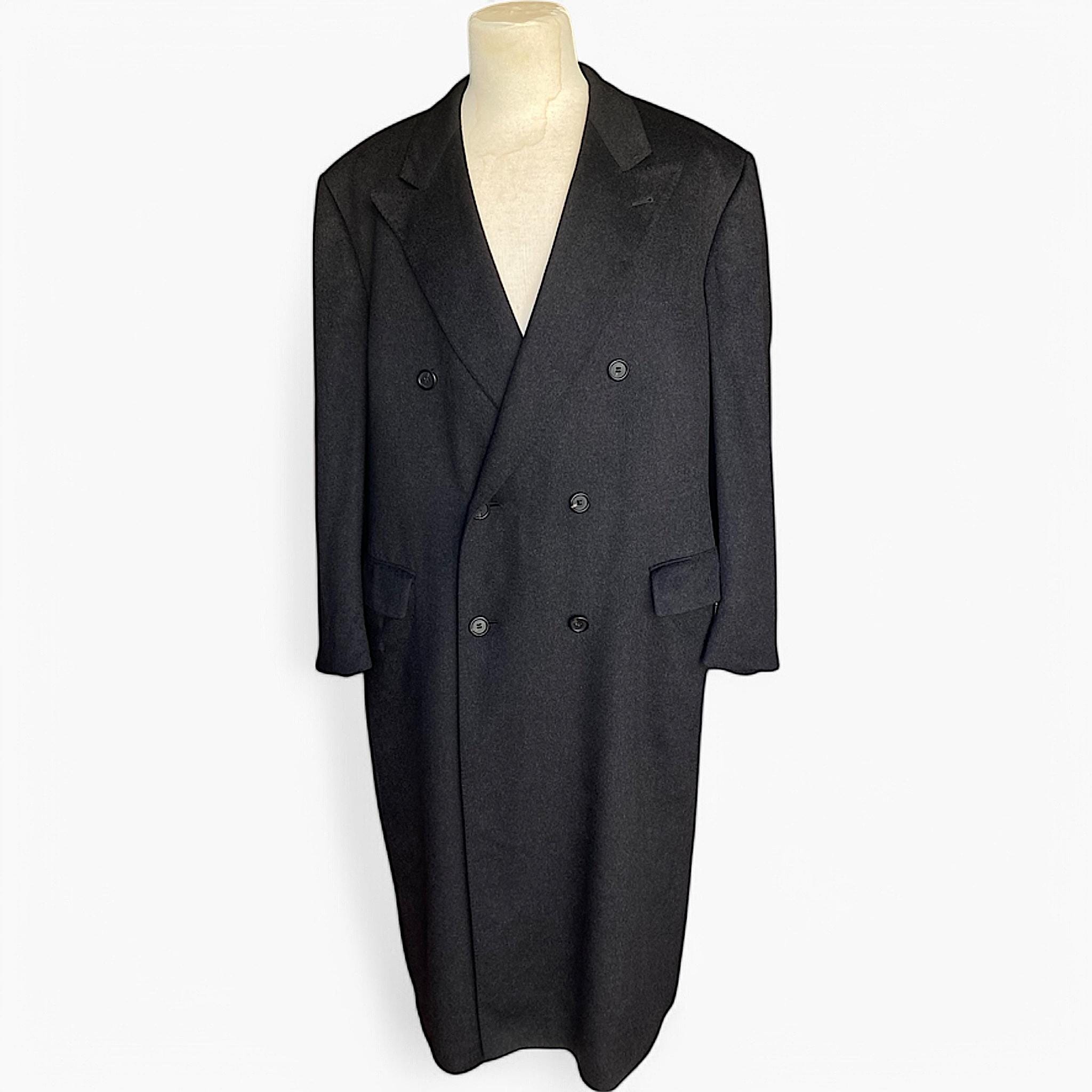 Vintage Gray 100% Cashmere Long Trench Coat, Mens Double Breasted