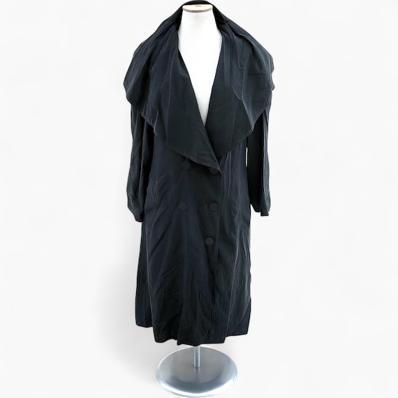 Vintage 80s/90s Silk Trench Coat, Women's Long Black Trench