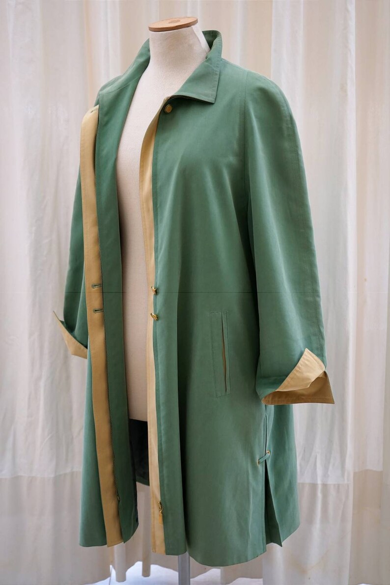 Vintage Women 80's Coat. Trench Mac Jacket Green-Yellow Bright Coloured. Double Layer Oversized Coat. Mod Trench Coat. Long Windbreaker L/XL image 4