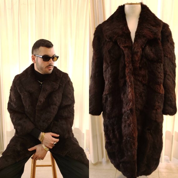 80's Natural Rabbit Fur Coat. Brown 