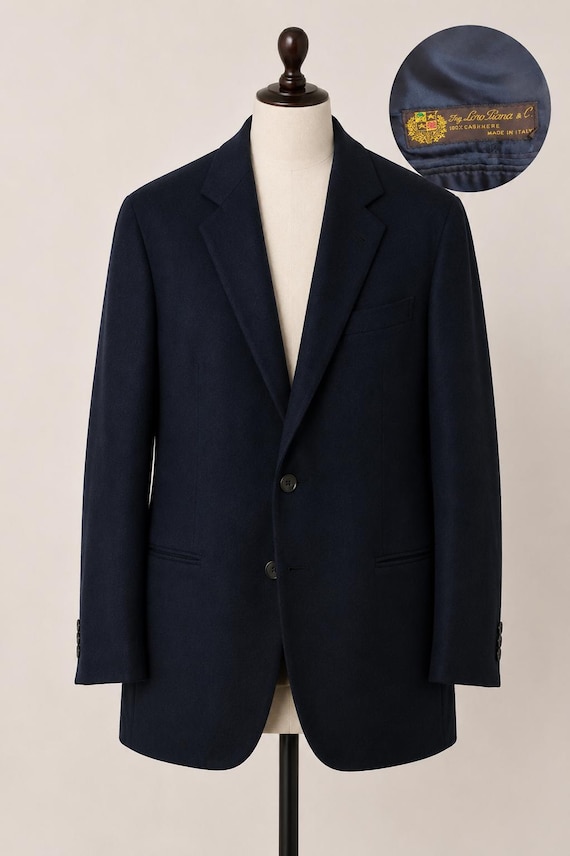 Loro Piana, Vintage Loro Piana 100% Cashmere Blazer Men, Navy Blue Italian Cashmere Jacket | Made in Italy Luxury Suit Jacket | Quiet Luxury, Size XL