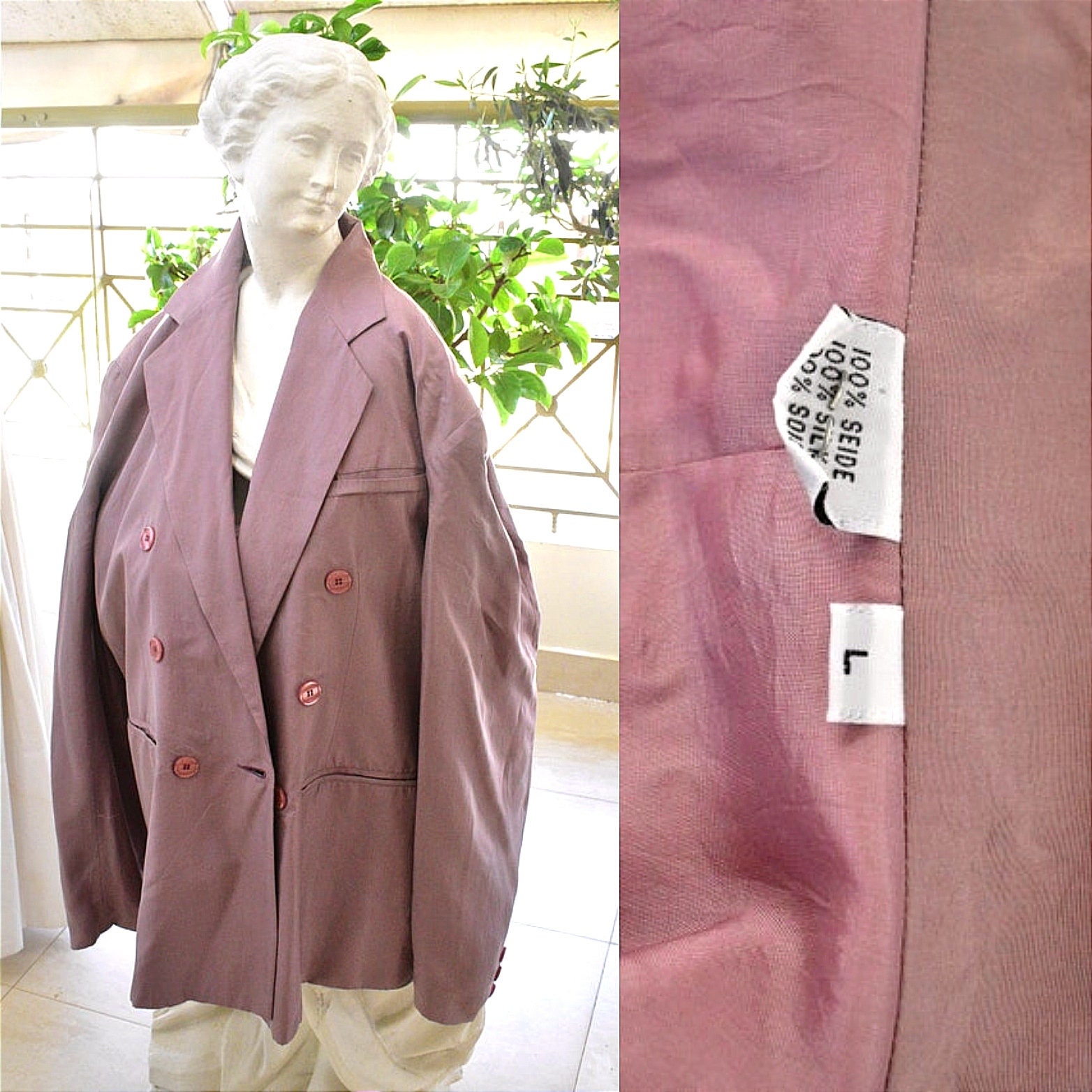 Vintage 100% Silk Coat. Double Breasted Women Coat. Woman