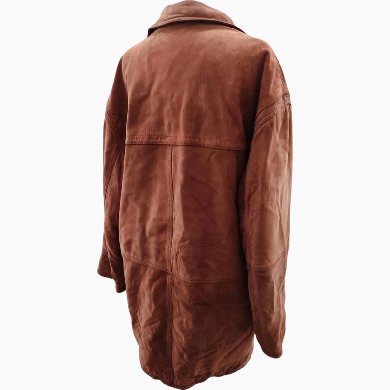 Trenca vintage. Chaqueta de cuero para hombre. Abrigo Montgomery XL para hombre. Ropa de abrigo de los 90. Abrigo de ante con botones de palanca. Un regalo para él. imagen 3