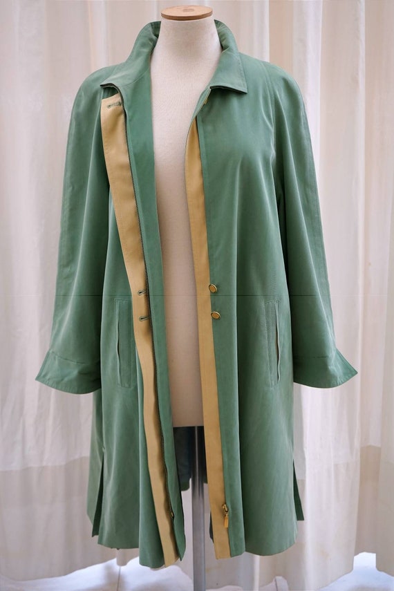 Vintage Women 80's Coat. Trench Mac Jacket Green-… - image 6