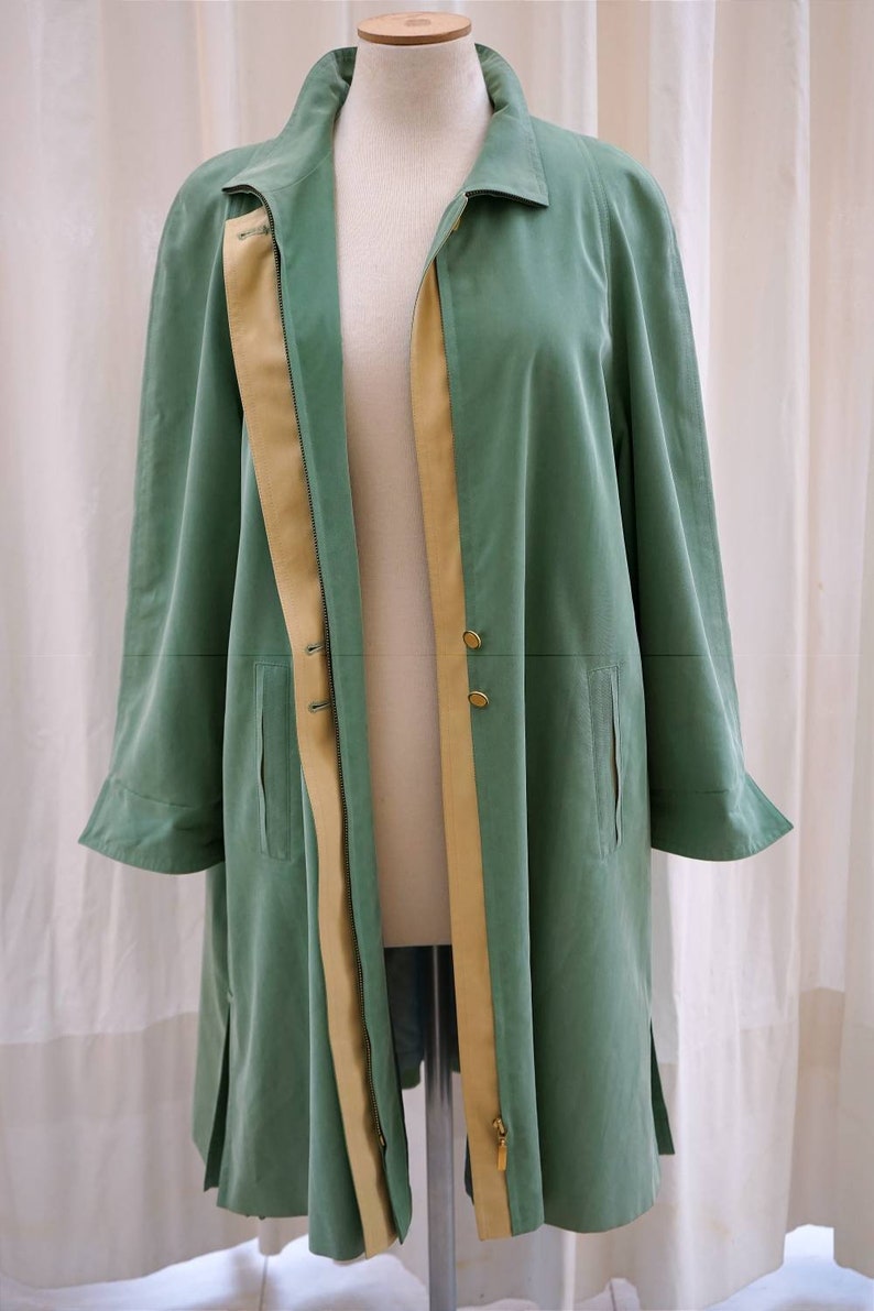 Vintage Women 80's Coat. Trench Mac Jacket Green-Yellow Bright Coloured. Double Layer Oversized Coat. Mod Trench Coat. Long Windbreaker L/XL image 6