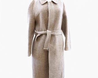 HERNO Off-White Alpaka Wollmantel. Beige Gürtel Baby Alpaka Mantel / peruanische Alpaka / reine Alpaka Wintermantel für Frauen Langer cremefarbener Mantel mit Gürtel