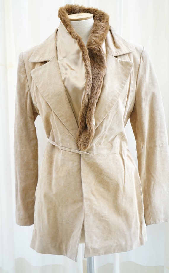 Suede Sherpa Jacket vintage 90's women beige sued… - image 4