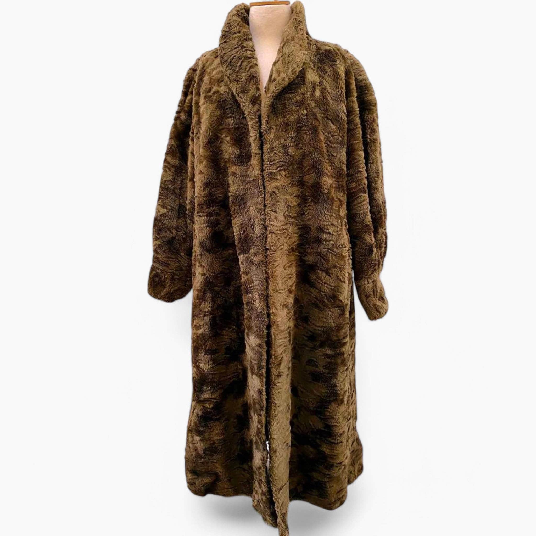 Vintage Eco Animal Print Fur. Woman Luxury Vegan Fur Coat