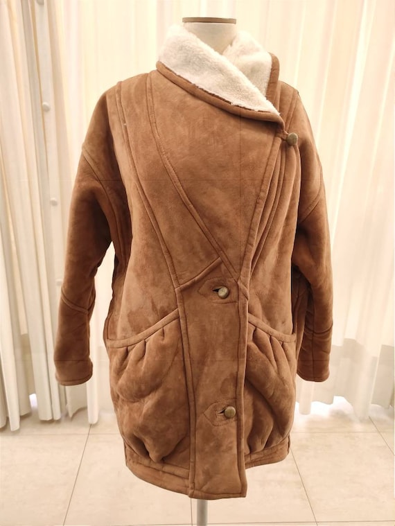 Beige shearling jacket vintage woman suede shearl… - image 2