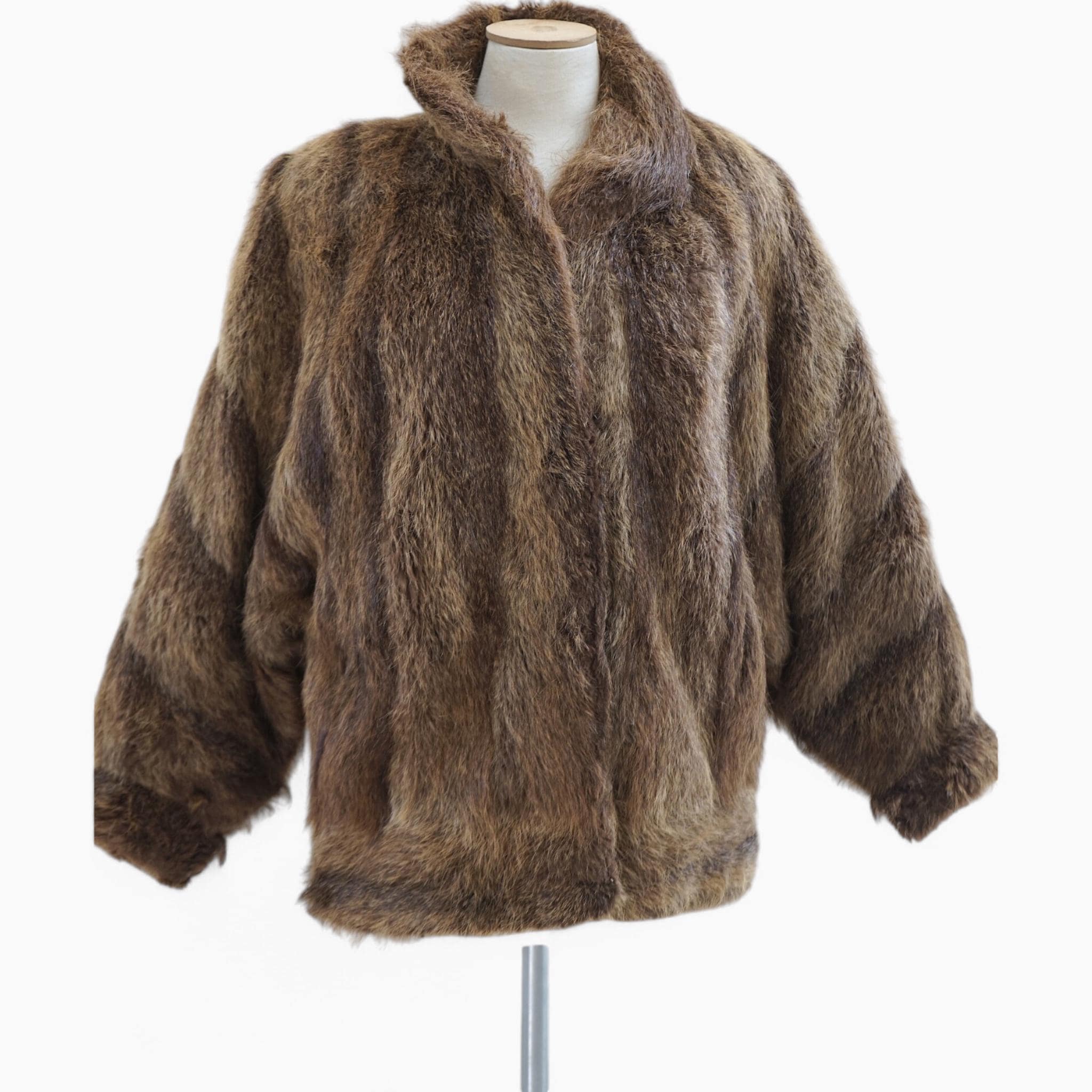 Natural Fur Batwing Jacket. Real Fur Coats for Women. Shaggy Fur