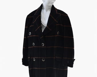 Vintage Armani (1980s) Double Breasted Coat. Rare Vintage Striped Coat. Medium Length Coat. Woman Elegant and Luxury Coat. Winter coat