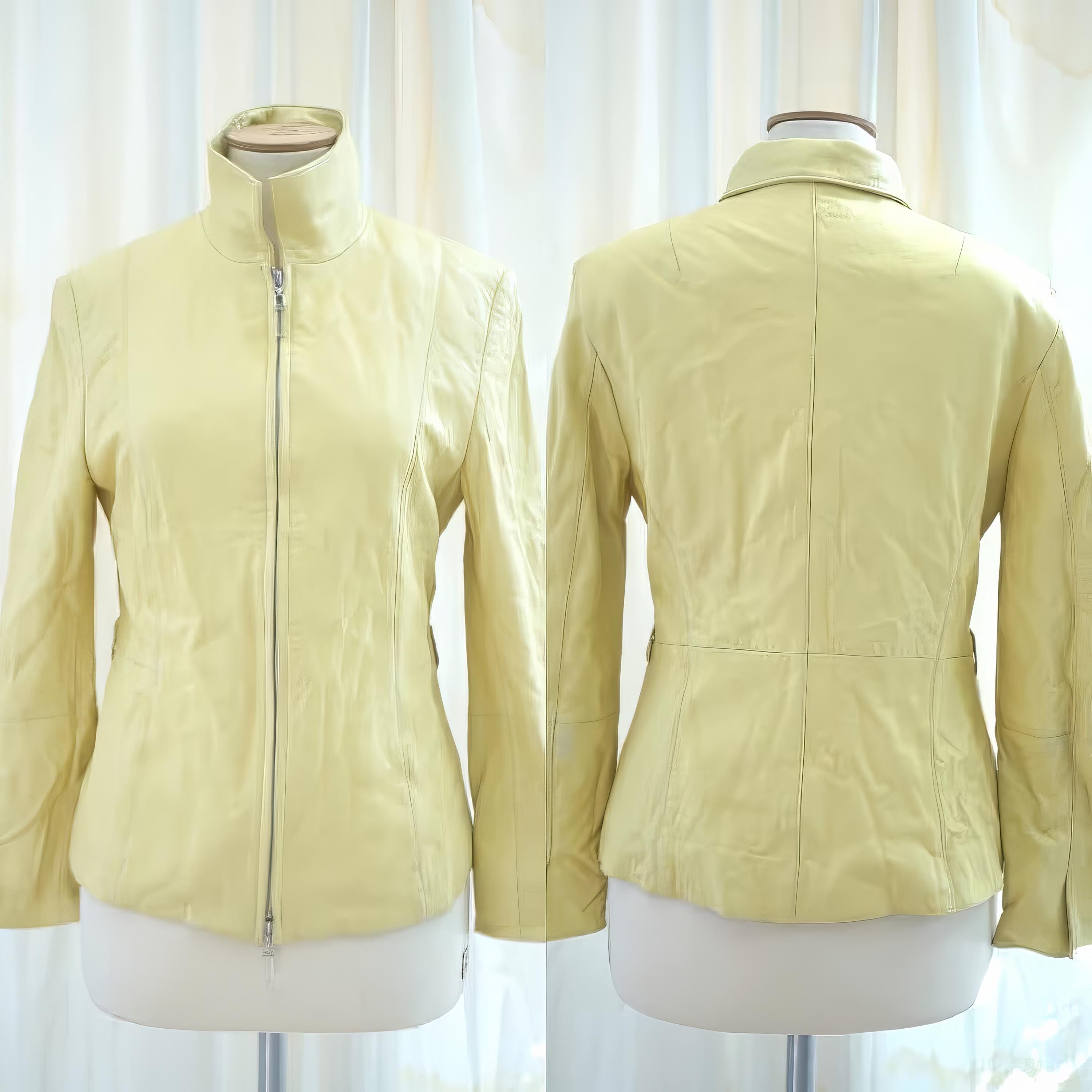 Veste en cuir jaune femme sale