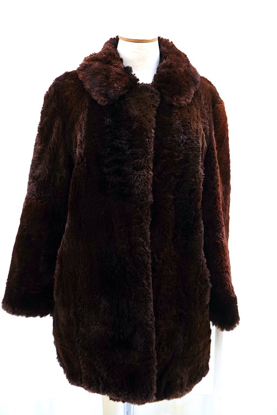 Vintage Brown Real Fur Coat. Long Teddy Jacket. O… - image 4