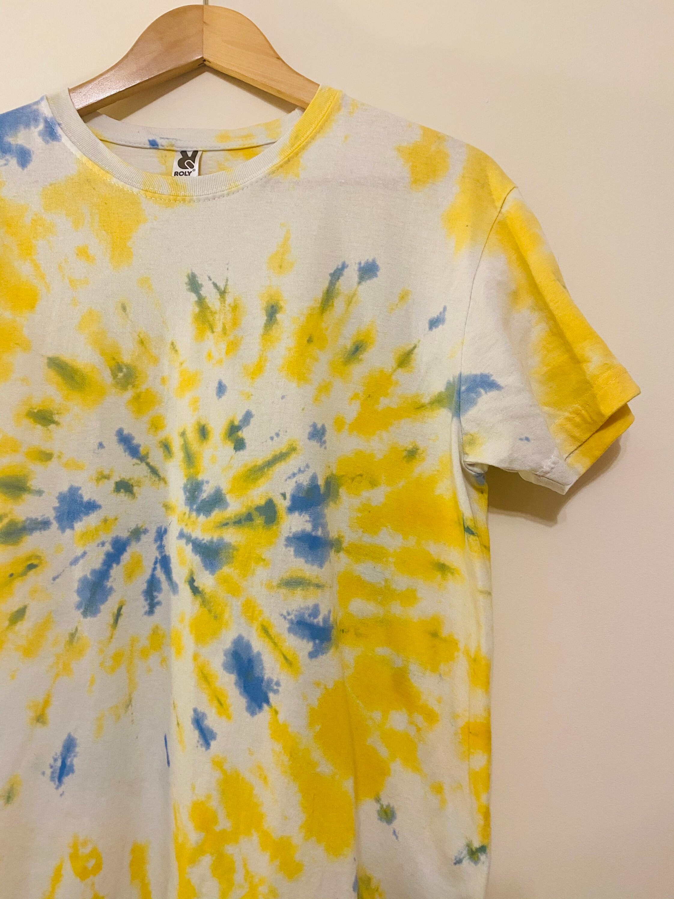 Spiral Tie Dye Tee Shirt Yellow Blue Handmade | Etsy