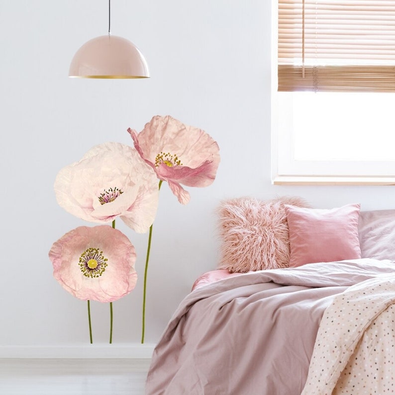 Floral Wall Decals Pink Poppy Flowers Wall Decals Floral Etsy
