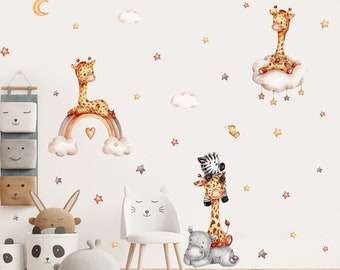 Baby Room Giraffe Wall Art, Self Adhesive Giraffe Stars Wall Decal