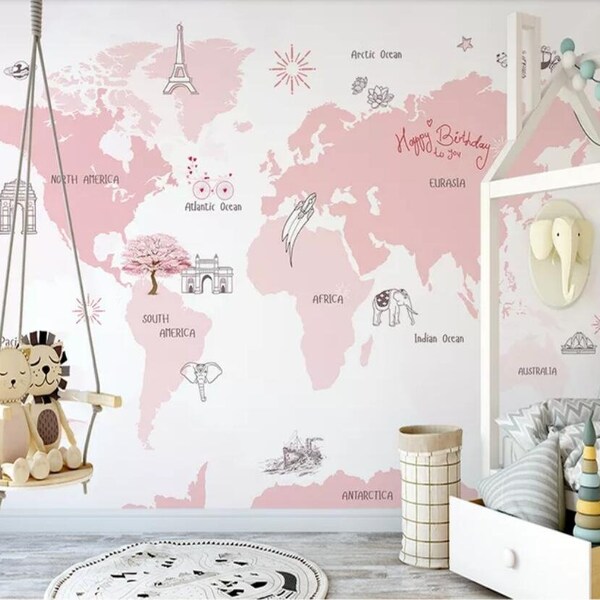 Learning World Map Wallpaper - Etsy