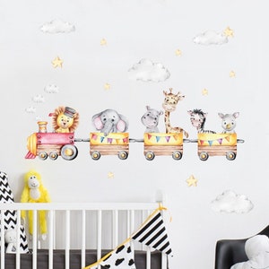 Children's Jungle Animal Train Wall Sticker - Nursery Vehicle Wall Art Vinyl Decal