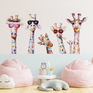 Giraffe Nursery Wall Decal - Colourful Giraffe Wall Sticker - Giraffe Animal Sticker - Safari Africa Nursery Decor - Funny Cool Giraffe