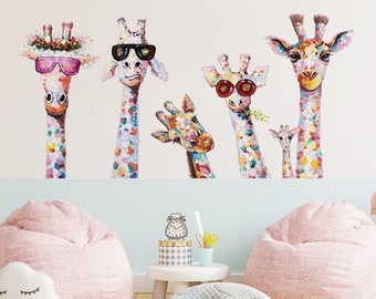 Giraffe Nursery Wall Decal - Colourful Giraffe Wall Sticker - Giraffe Animal Sticker - Safari Africa Nursery Decor - Funny Cool Giraffe
