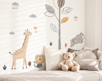 Woodland Giraffe Nursery Peel and Stick Wall Decal  - Baby Room Wild Elephant Wall Sticker, Cute Nursery Decal, Zoo Animals Room Ideas