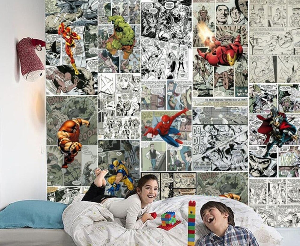 Marvel Cartoon Mural Wallpaper | Etsy UK