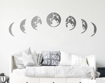 Moon Phase Wall Stickers, Celestial Moon Wall Art, Moon Nursery Decals, Peel and Stick Vinyl PVC Decal