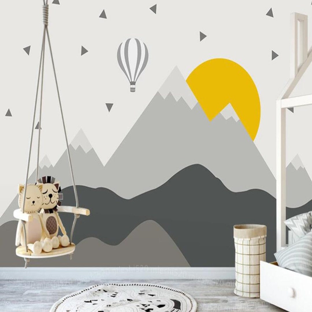 Neutral Grey Wallpaper for Boys, Geometric Triangle Peel and Stick Wall