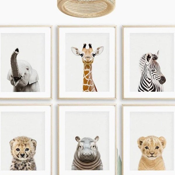 Woodland Safari Nursery Canvas Art, Safari Animal Nursery Prints, Animal Themed Nursery Canvas Prints