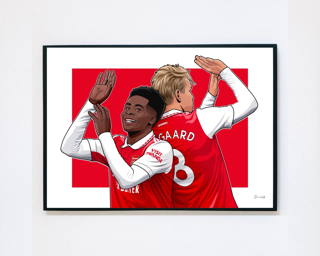 Arsenal FC Signed Photo - Bukayo Saka, Martinelli & Odegaard Framed Poster 12x8 A4