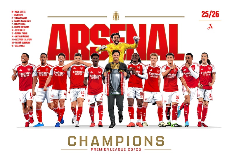 Arsenal - Champions 25/26 - A4/A3 Print - Etsy UK