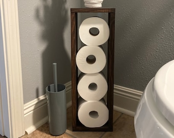 Farmhouse Wooden Toilet Paper Holder: Free Standing Bathroom Decor