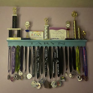 4 foot Award medal display, Trophy shelf, Wooden kids awards display