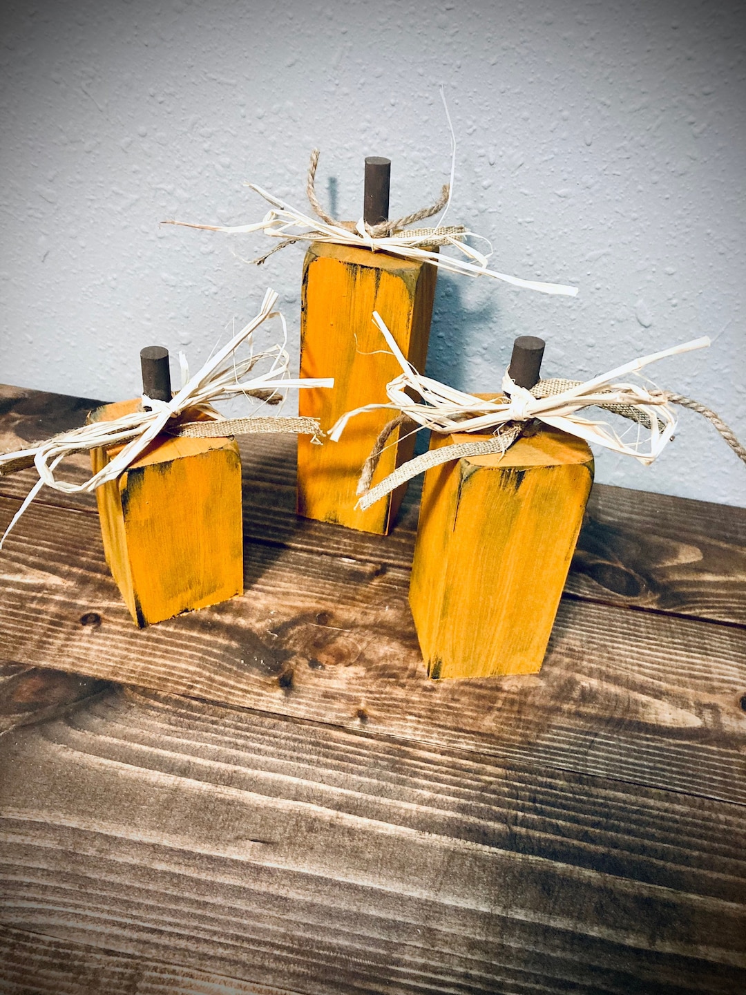 Mini Wooden Pumpkin Set of 3, Square Pumpkins, Tiered Tray Fall Decor ...