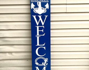 Nautical welcome sign, BEACH HOUSE SIGN, nautical home decor, anchor decor, front porch sign, personalized welcome sign, family sign