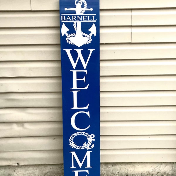 Nautical welcome sign, BEACH HOUSE SIGN, nautical home decor, anchor decor, front porch sign, personalized welcome sign, family sign