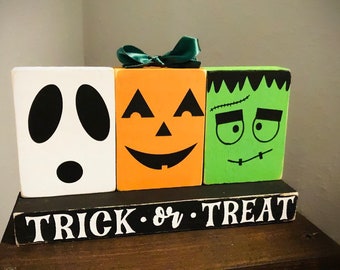 Decoración de Halloween / decoración de mesa / truco o trato / 31 de octubre / signo autoportante / letreros apilables / decoración de bandejas escalonadas / conjunto de halloween