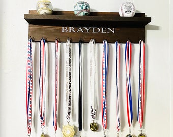 Award medal display, Trophy shelf, Wooden kids awards display