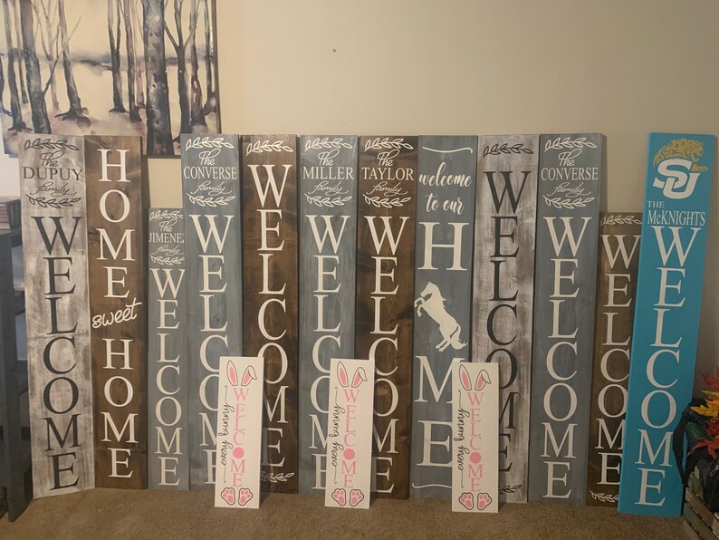 Cartel de bienvenida personalizado, cartel de bienvenida con nombre de familia, cartel de madera personalizado, regalo de inauguración de la casa, regalo personalizable, cartel de puerta delantera imagen 7