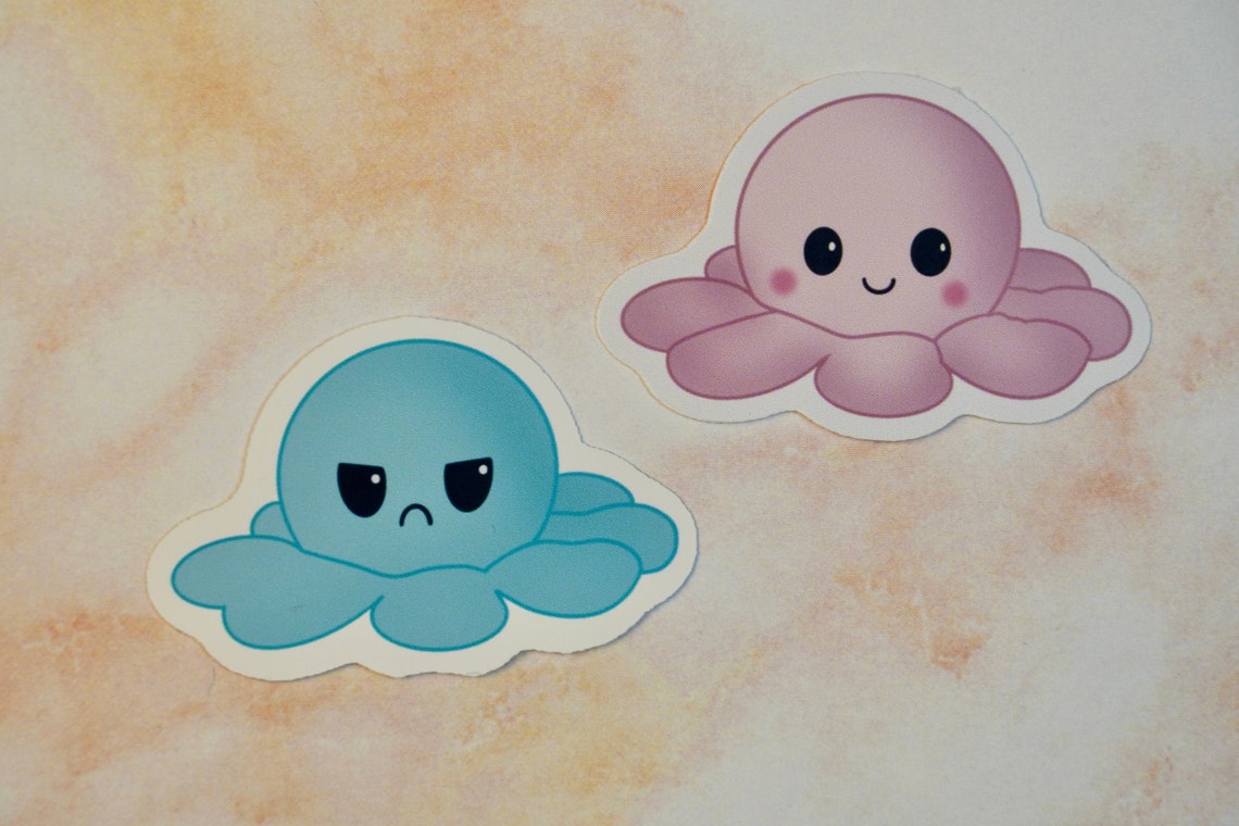 Happy Sad Octopus Sticker Reversible Octopus Sticker for | Etsy