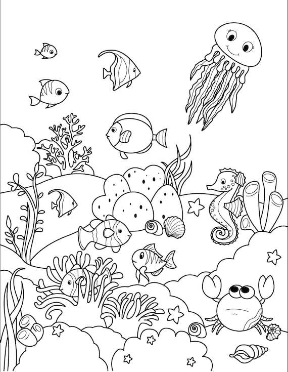 numbers coloring pages numbers 1 10 underwater life sea etsy