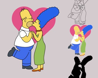 The Simpsons svg, Homer and Marge layered file, The Simpsons clipart, Simpsons tshirt vector, png, jpg, dxf, Simpsons cricut, Valentines svg