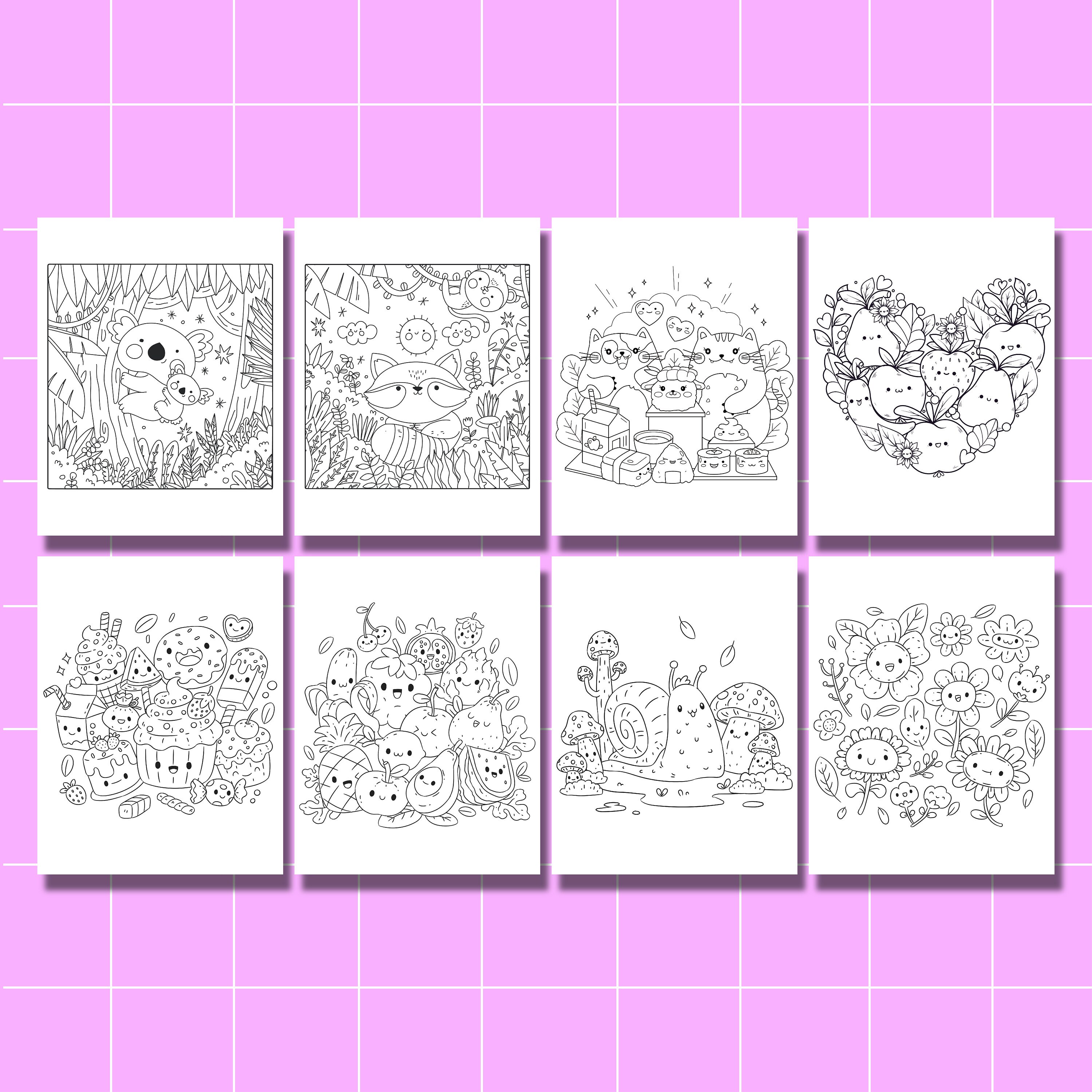 Kawaii Coloring Pages, Cute Coloring Pages, 45 Pages, PDF | Digital